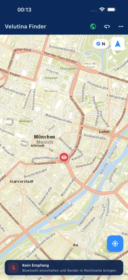 Kartenansicht der App mit einer gemeldeten Sichtung